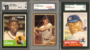 1953-1963 Topps Stars and Hall of Famers Collection (5 Different) Including Two Mantles 